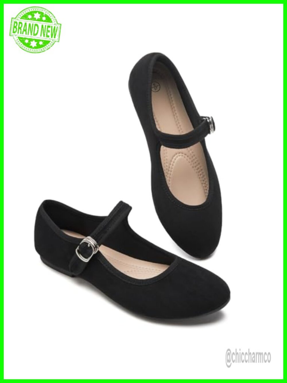 Women's Mary Jane Flats with Adjustable Strap, Faux Suede